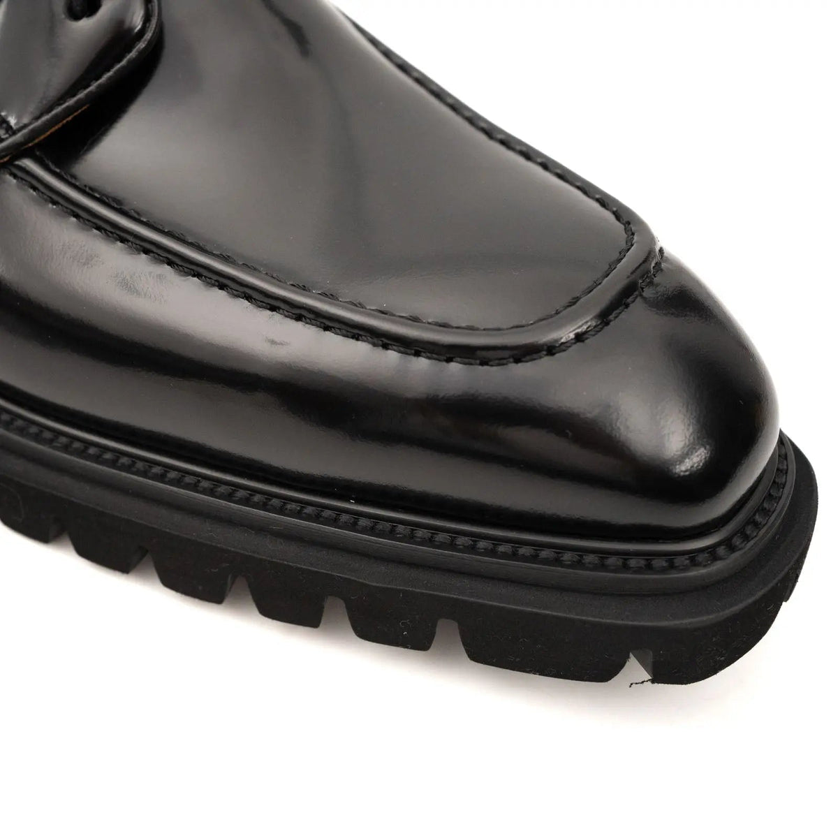 Black Lug Sole Apron-Toe Lace-Up Ankle Boot