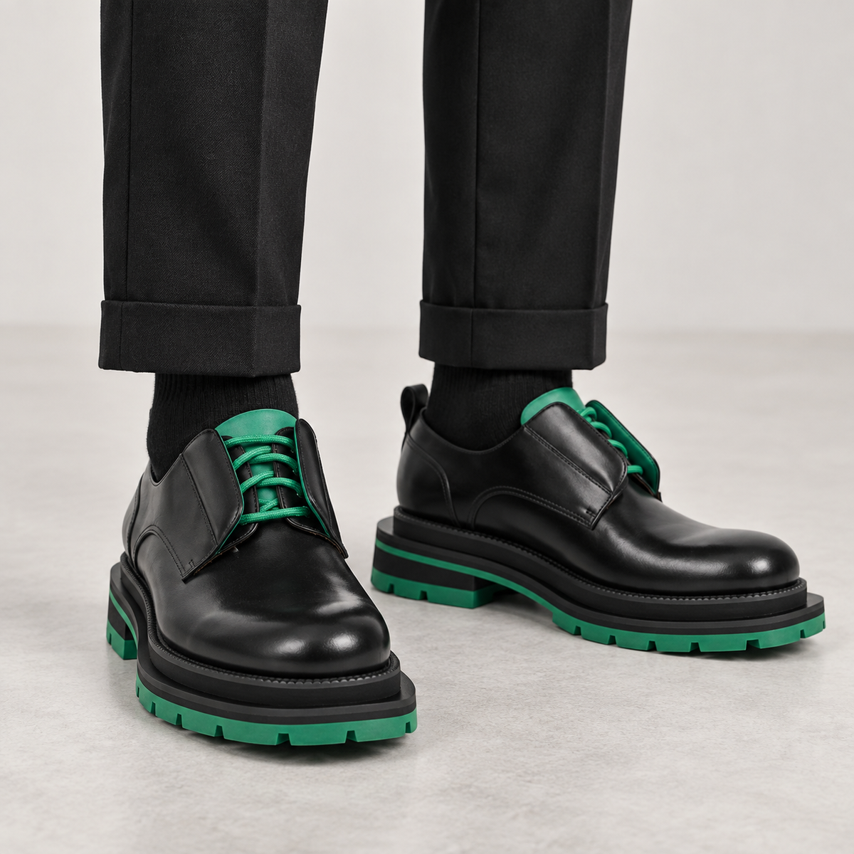 Black Plain-Toe Calf Leather Derby Shoes