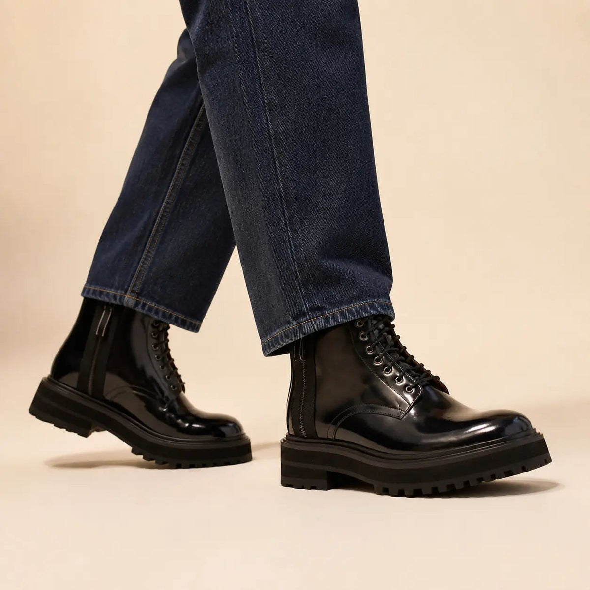 Black Lace-Up Ankle Boot with Blue Toe Shading