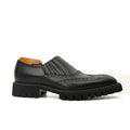 Black Wingtip Brogue Slip-On Shoes with Lug Sole