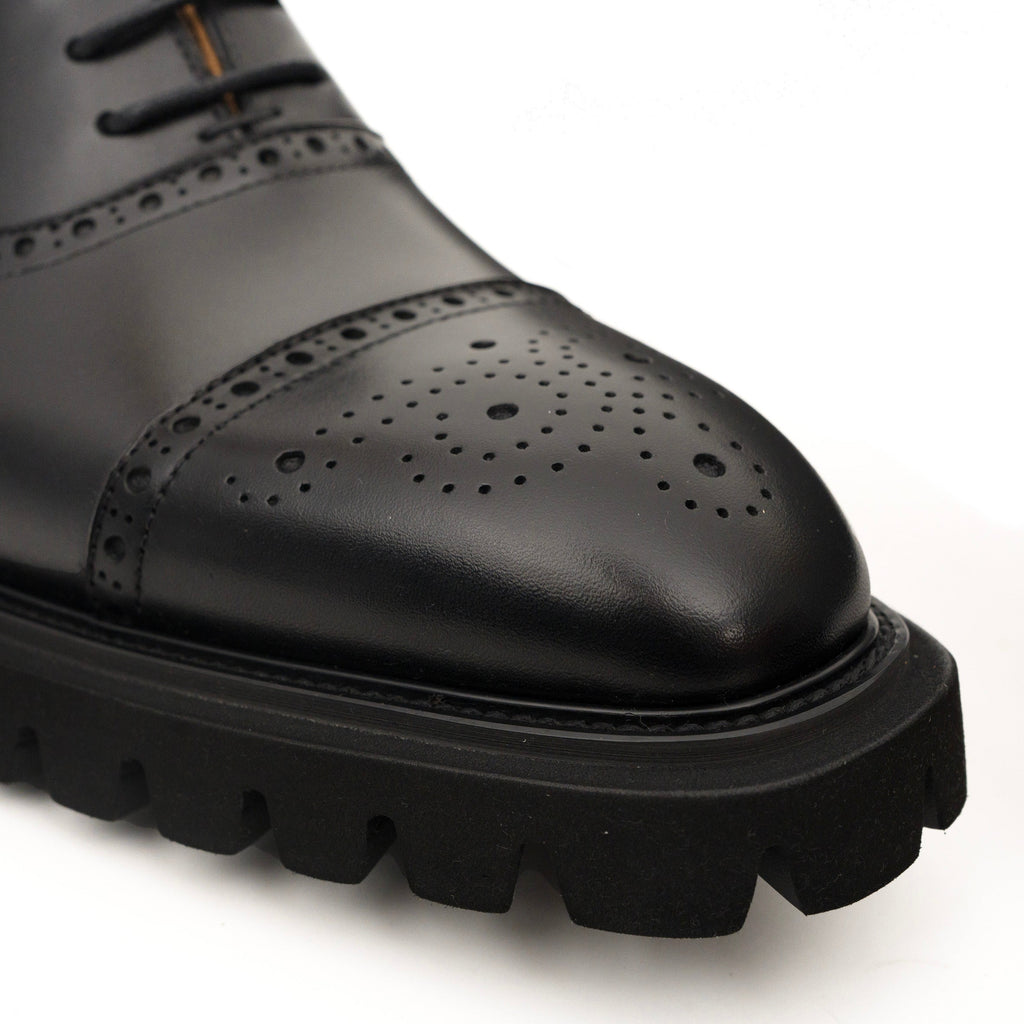 Black Wingtip Calf Leather Oxford Shoes