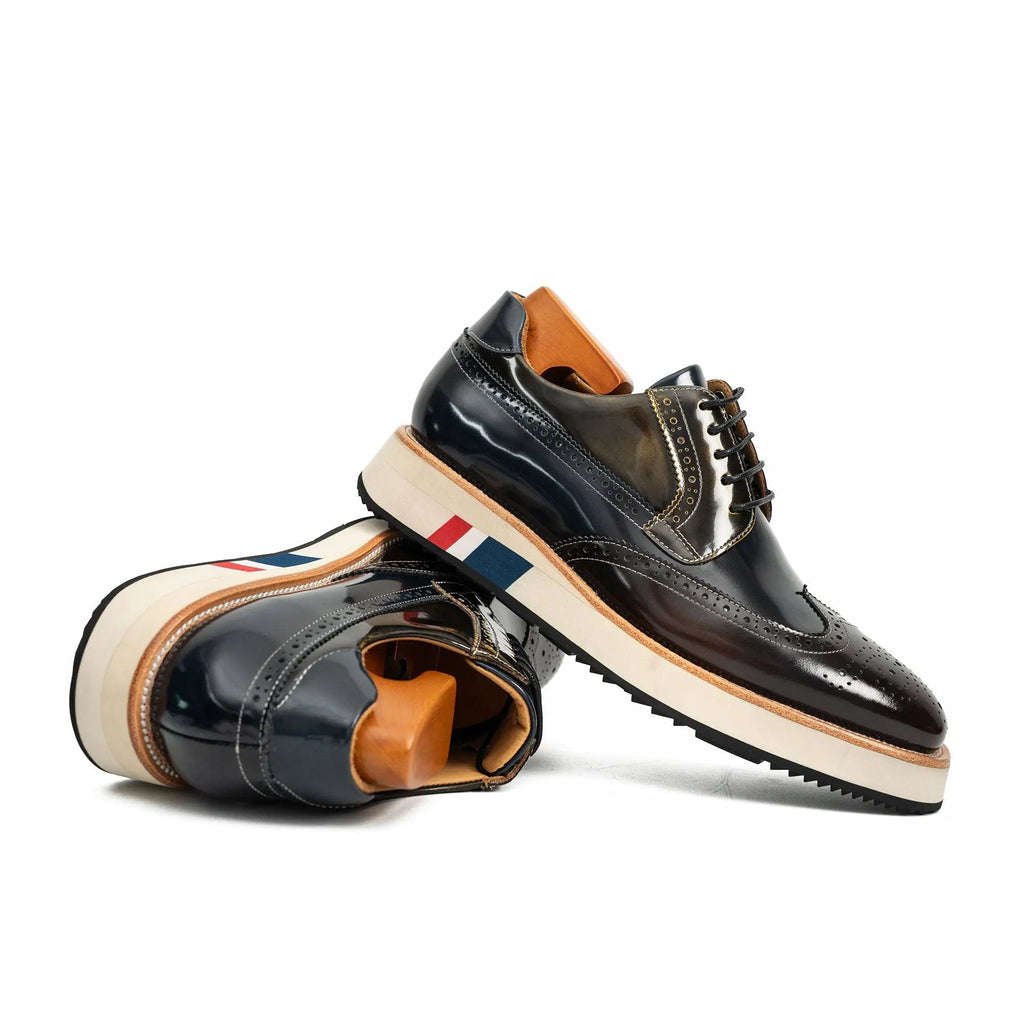 Dark Blue-Black and Brown Wingtip Derby Shoe