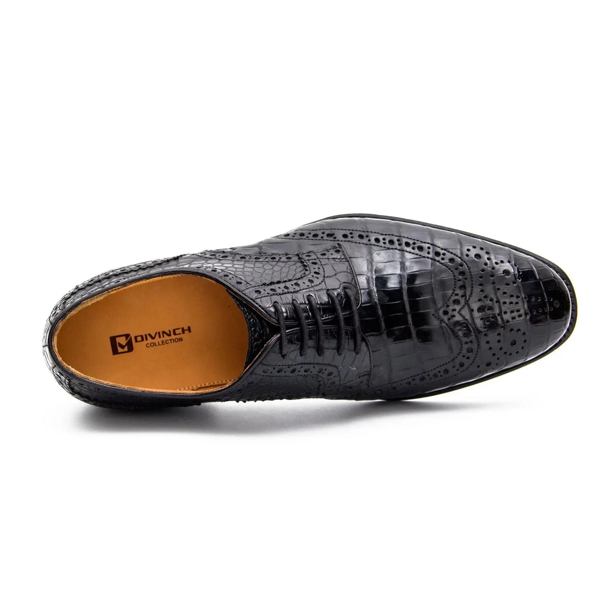 Black Wingtip Derby Shoes with Scale-Pattern Texture