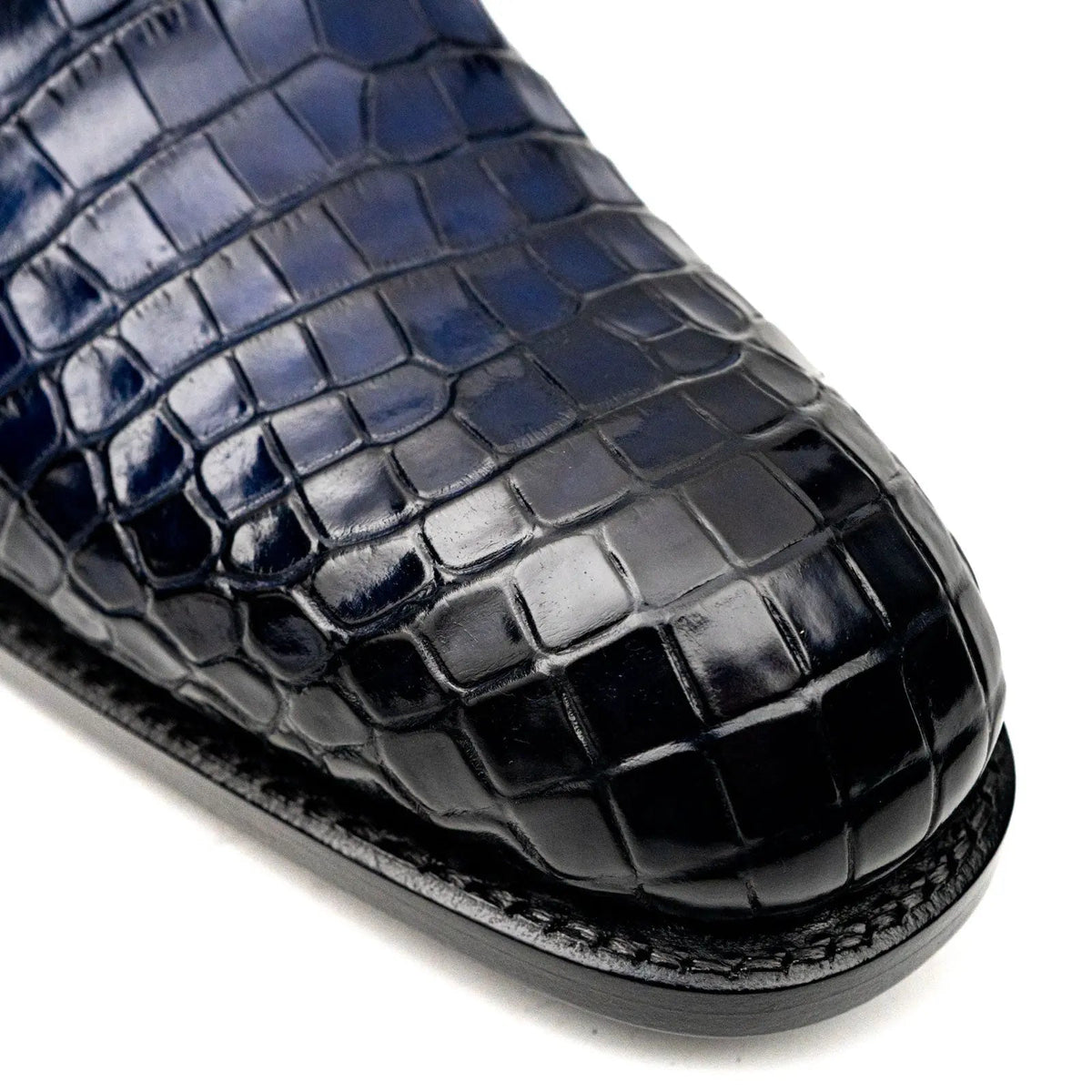 Dark Blue Plain-Toe Derby Shoes with Scale-Pattern Texture