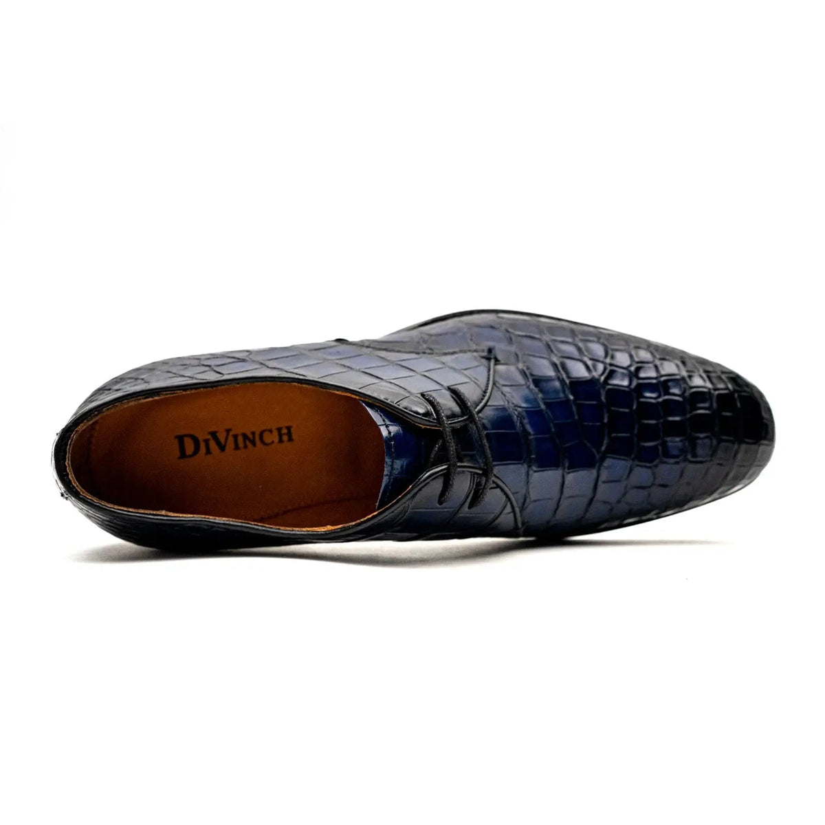 Dark Blue Plain-Toe Derby Shoes with Scale-Pattern Texture