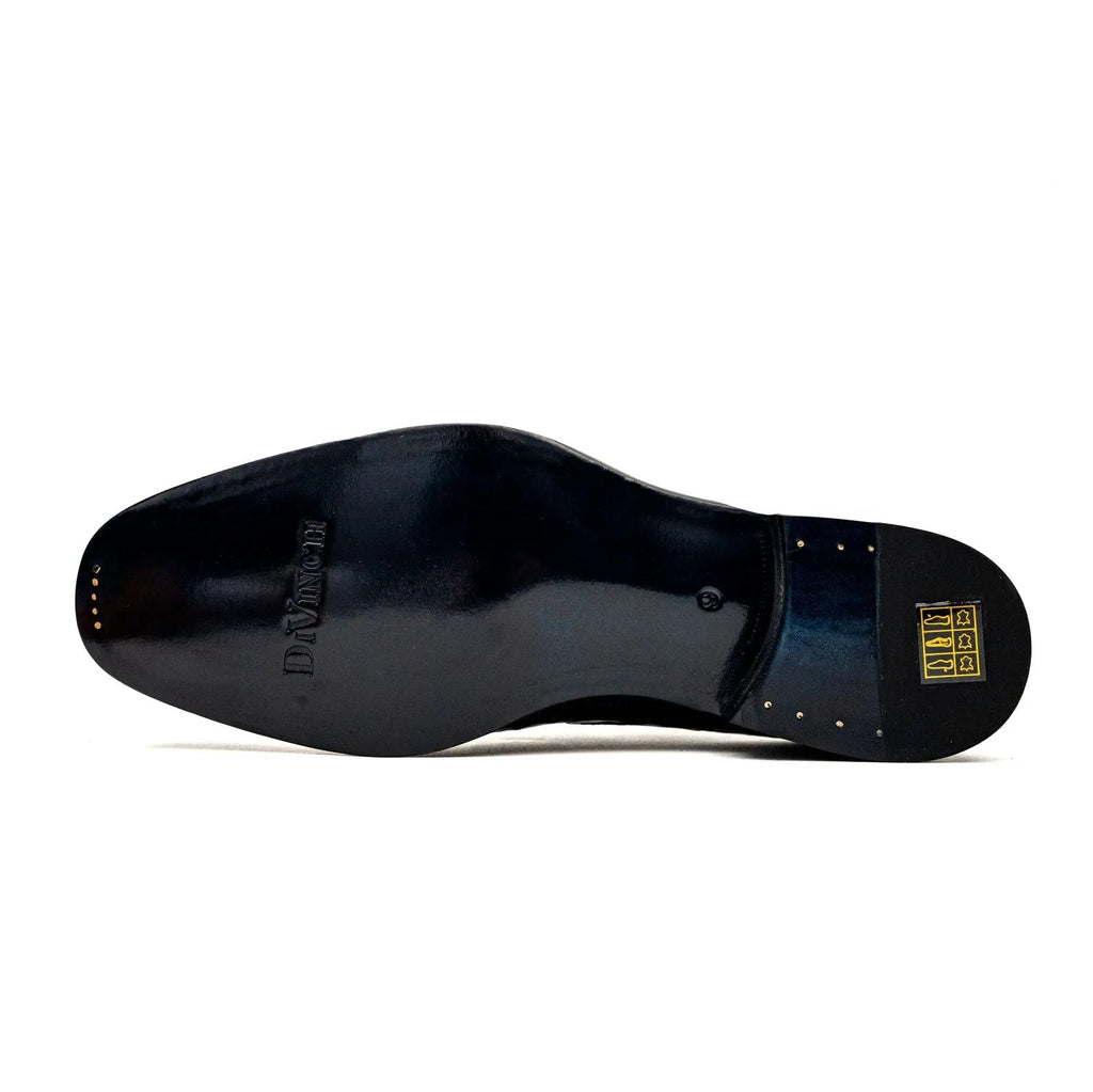Dark Blue Plain-Toe Derby Shoes with Scale-Pattern Texture