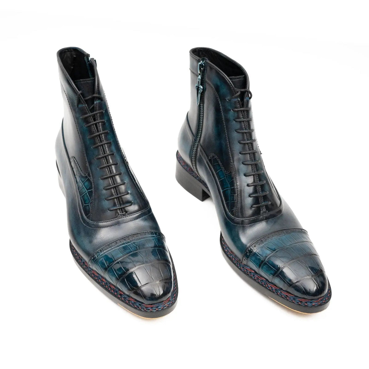 Dark Blue-Black Textured Cap-Toe Ankle Boot