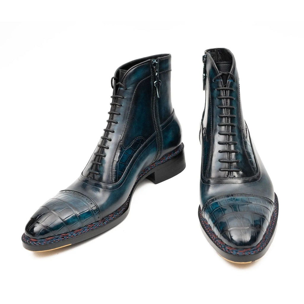Dark Blue-Black Textured Cap-Toe Ankle Boot