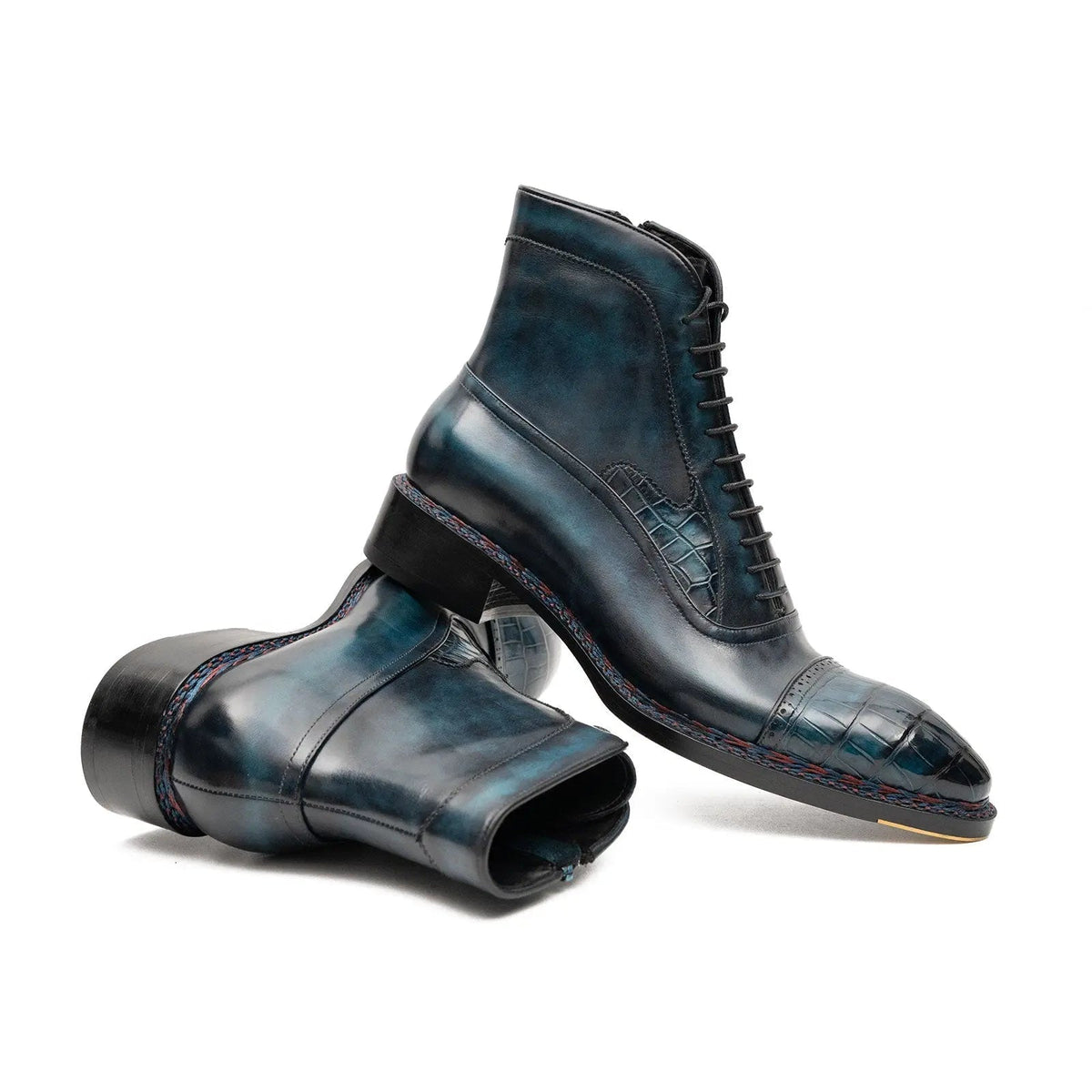 Dark Blue-Black Textured Cap-Toe Ankle Boot