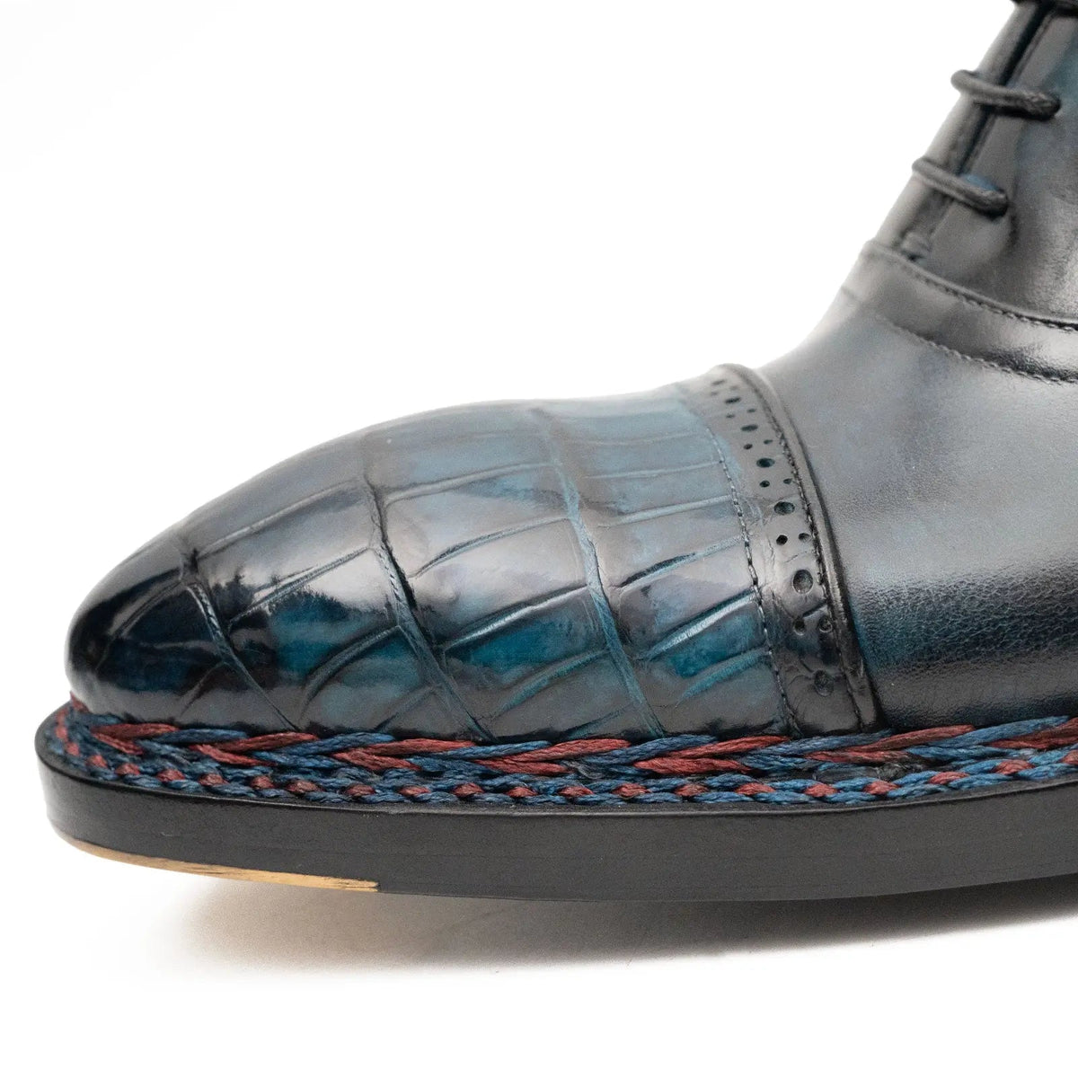 Dark Blue-Black Textured Cap-Toe Ankle Boot