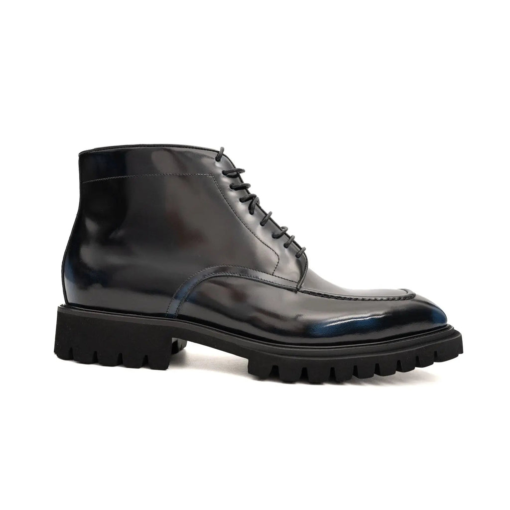 Black Apron-Toe Ankle Boot with Blue Toe Shading