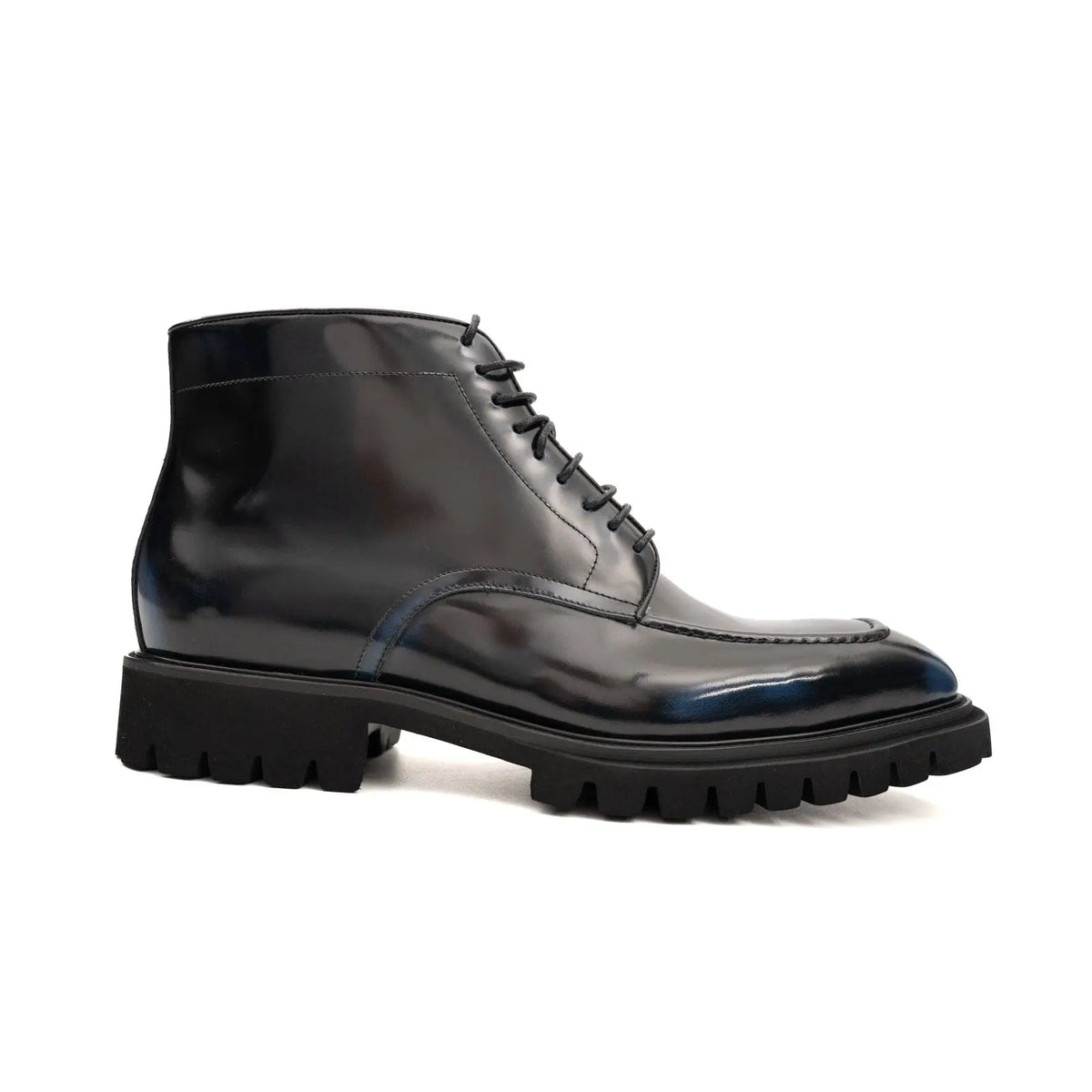 Black Apron-Toe Ankle Boot with Blue Toe Shading