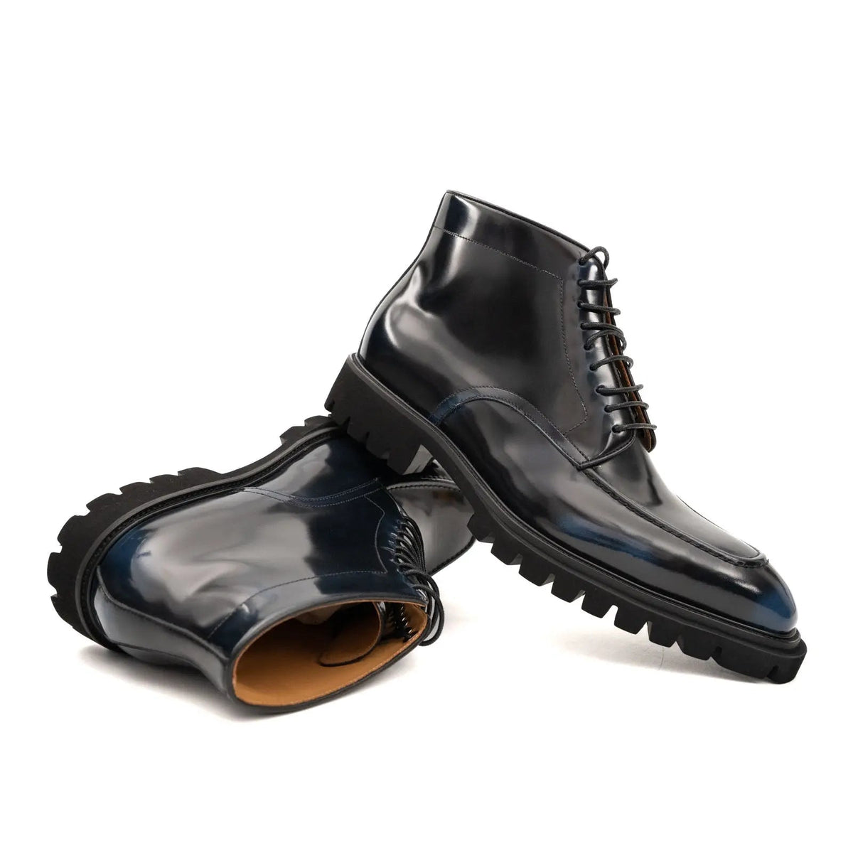 Black Apron-Toe Ankle Boot with Blue Toe Shading
