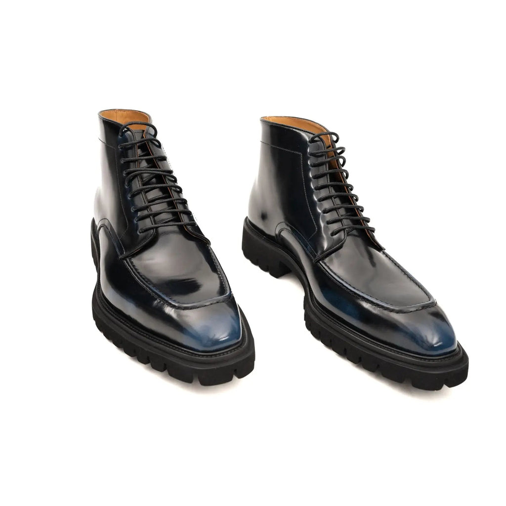 Black Apron-Toe Ankle Boot with Blue Toe Shading