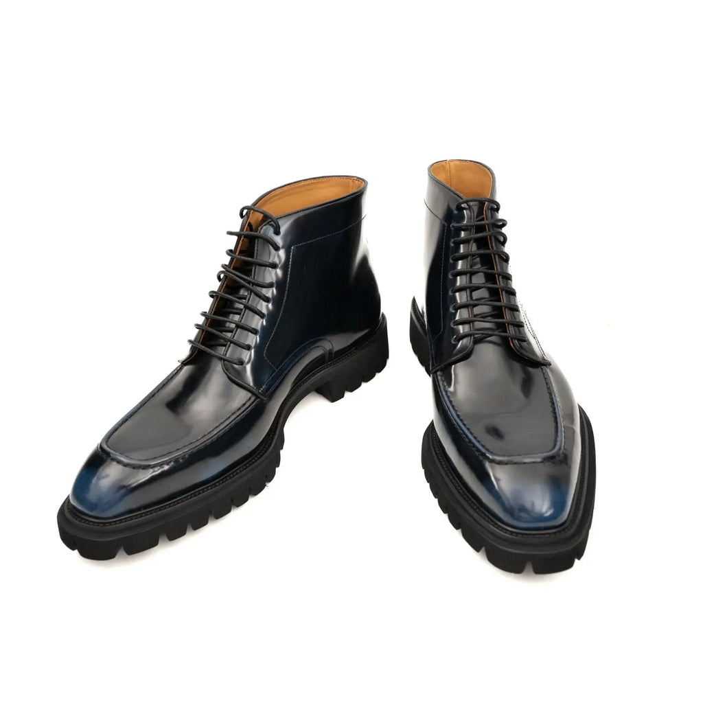 Black Apron-Toe Ankle Boot with Blue Toe Shading