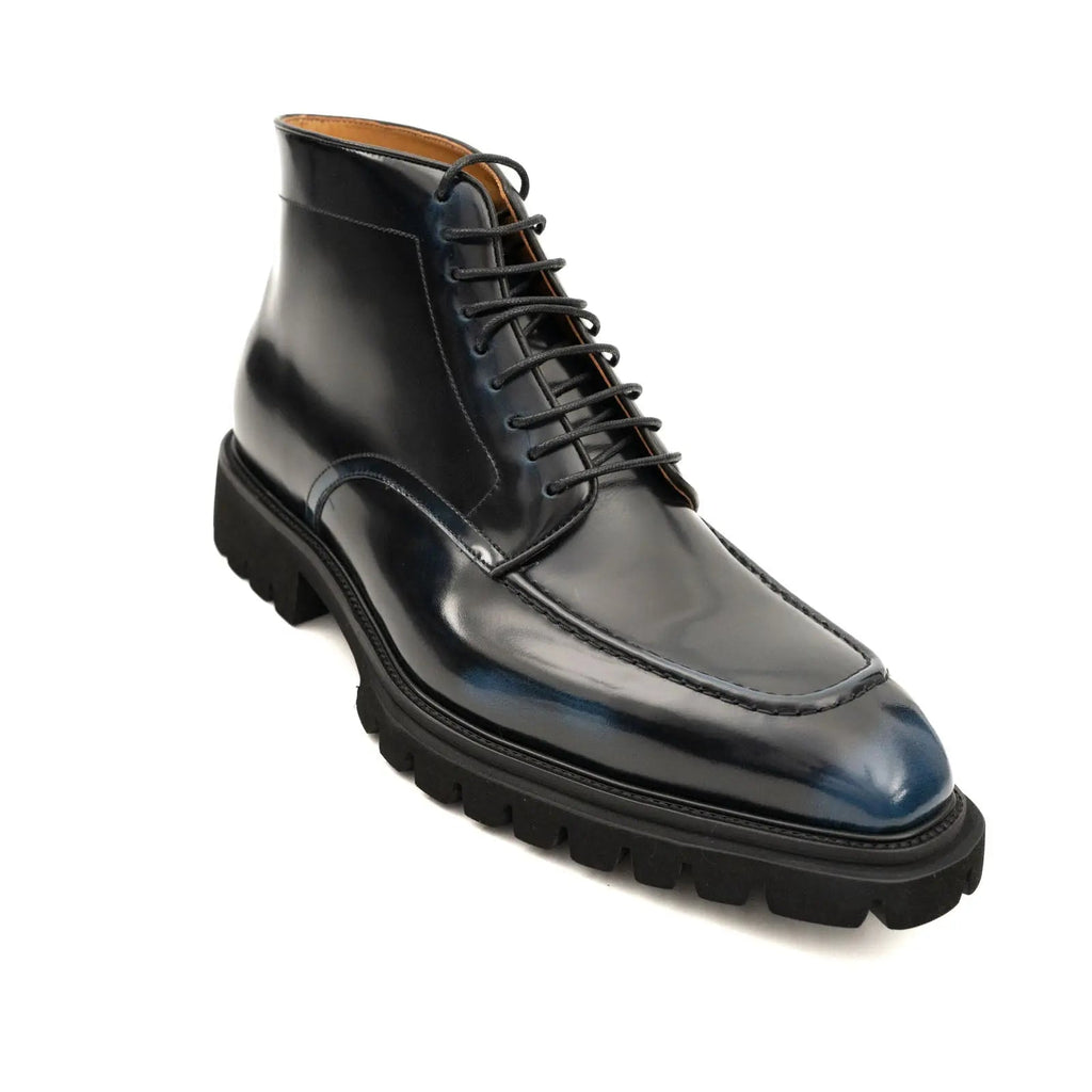 Black Apron-Toe Ankle Boot with Blue Toe Shading