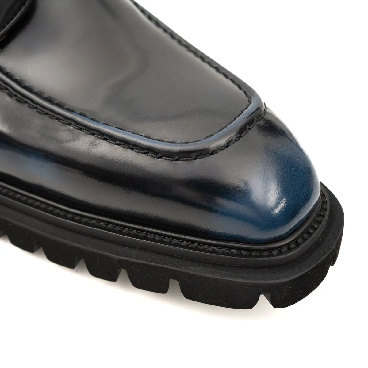 Black Apron-Toe Ankle Boot with Blue Toe Shading