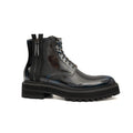 Black Lace-Up Ankle Boot with Blue Toe Shading