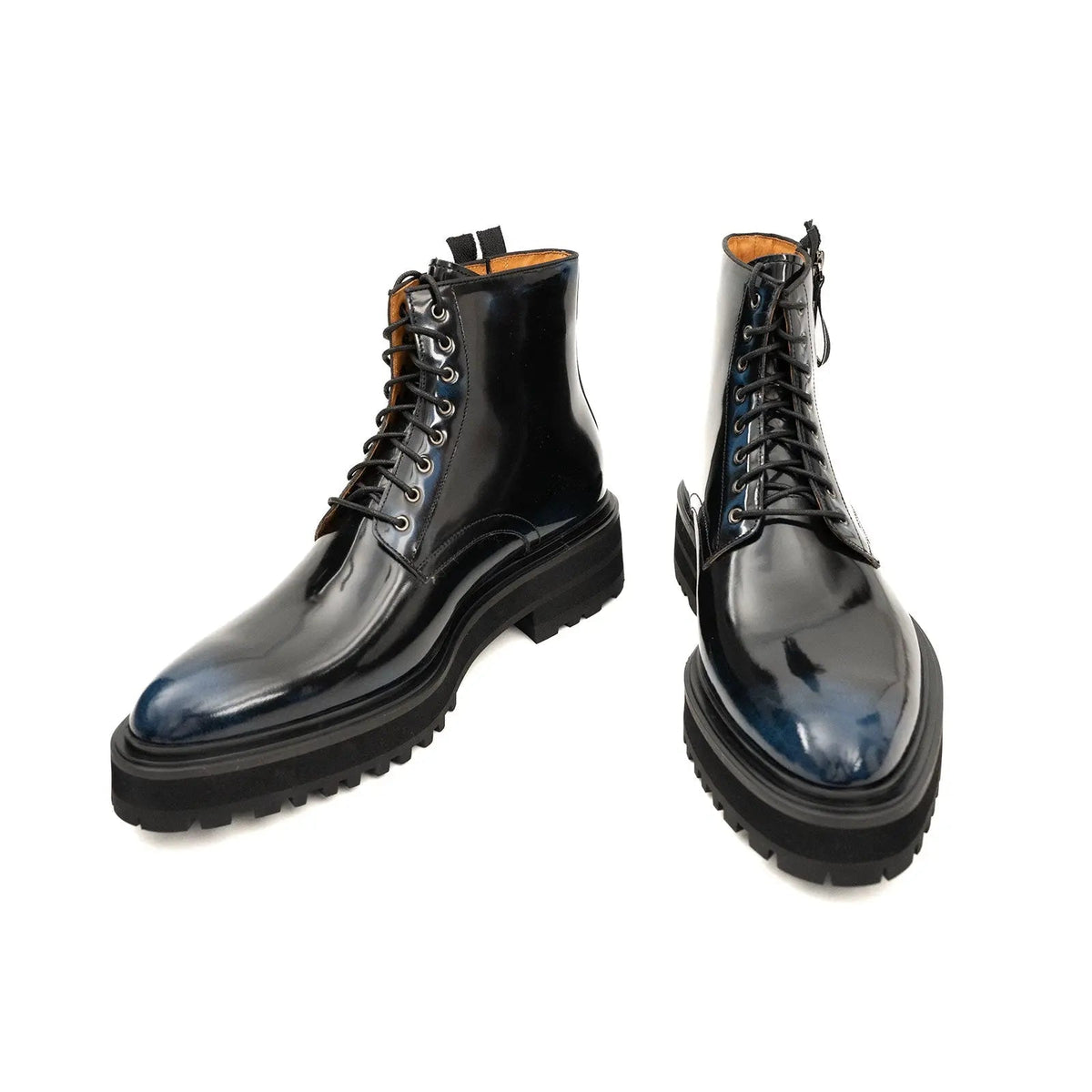 Black Lace-Up Ankle Boot with Blue Toe Shading
