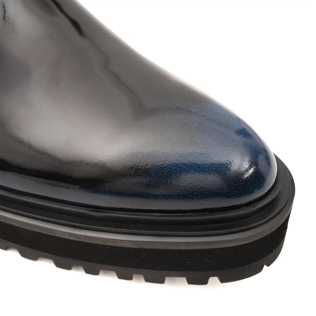Black Lace-Up Ankle Boot with Blue Toe Shading