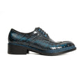 Dark Blue Apron-Toe Derby Shoes with Scale-Pattern Texture