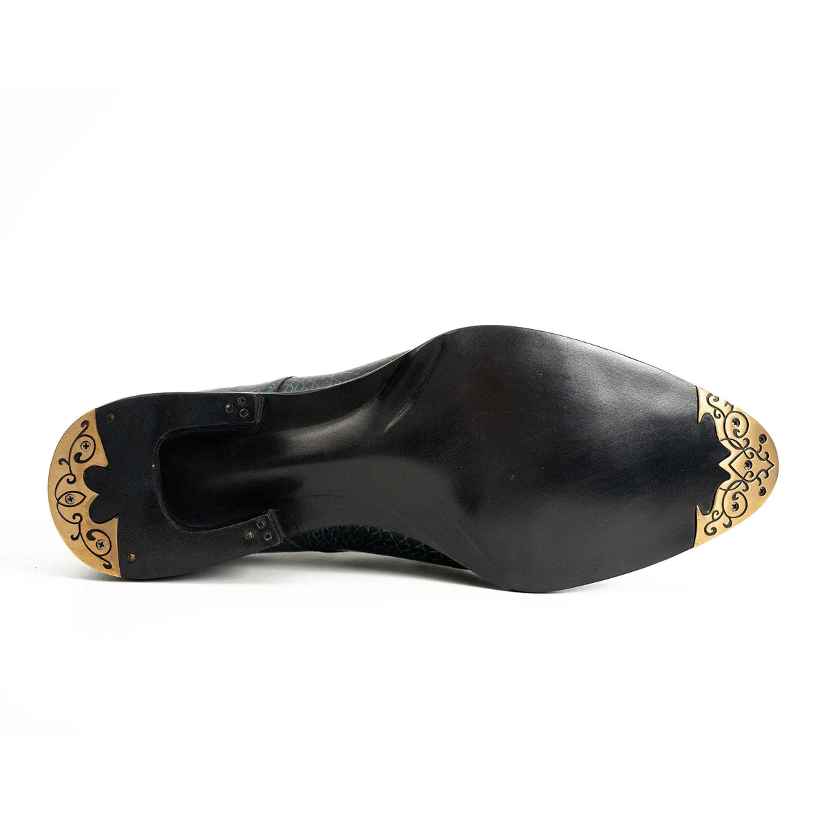 Dark Blue Apron-Toe Derby Shoes with Scale-Pattern Texture