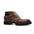 Brown Lug Sole Double Buckle Monk Ankle Boot