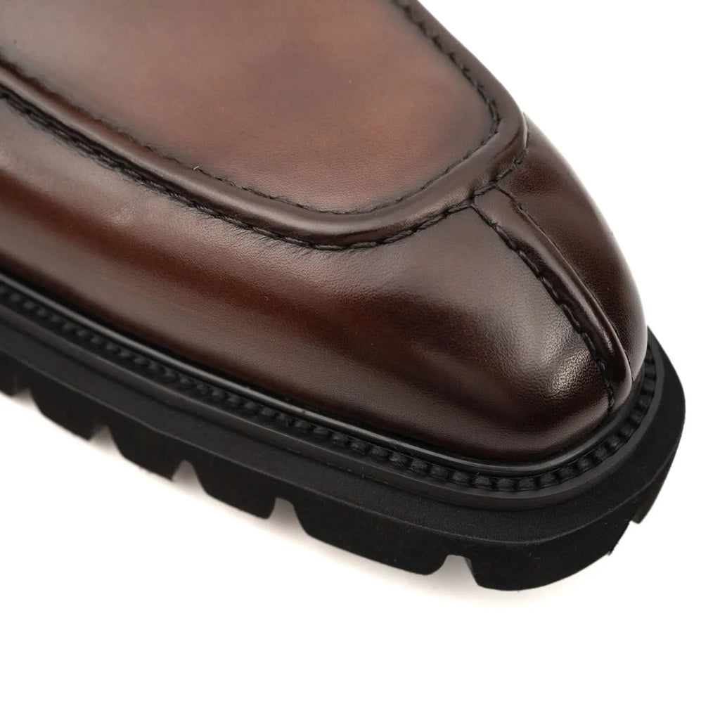 Brown Lug Sole Double Buckle Monk Ankle Boot