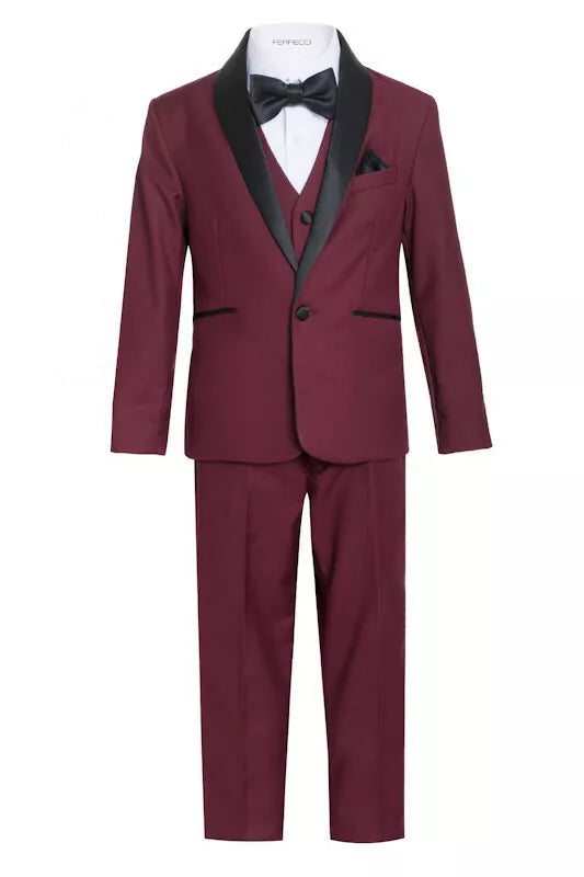 Ferrecci Boys Burgundy Shawl Collar Tuxedo – Formal Kids Tuxedo (Reno Jr)