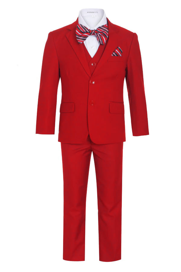 Ferrecci Boys Red 5-Piece Suit Set – Formal Kids Suit (JAX JR)