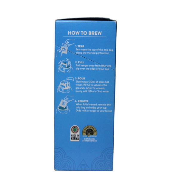 Dormans AA Blue Mountain Drip Coffee Bags 11g brewing instructions panel