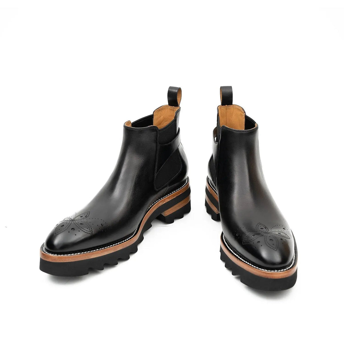 Black Round-Toe Chelsea Boots with Ankle Buckle