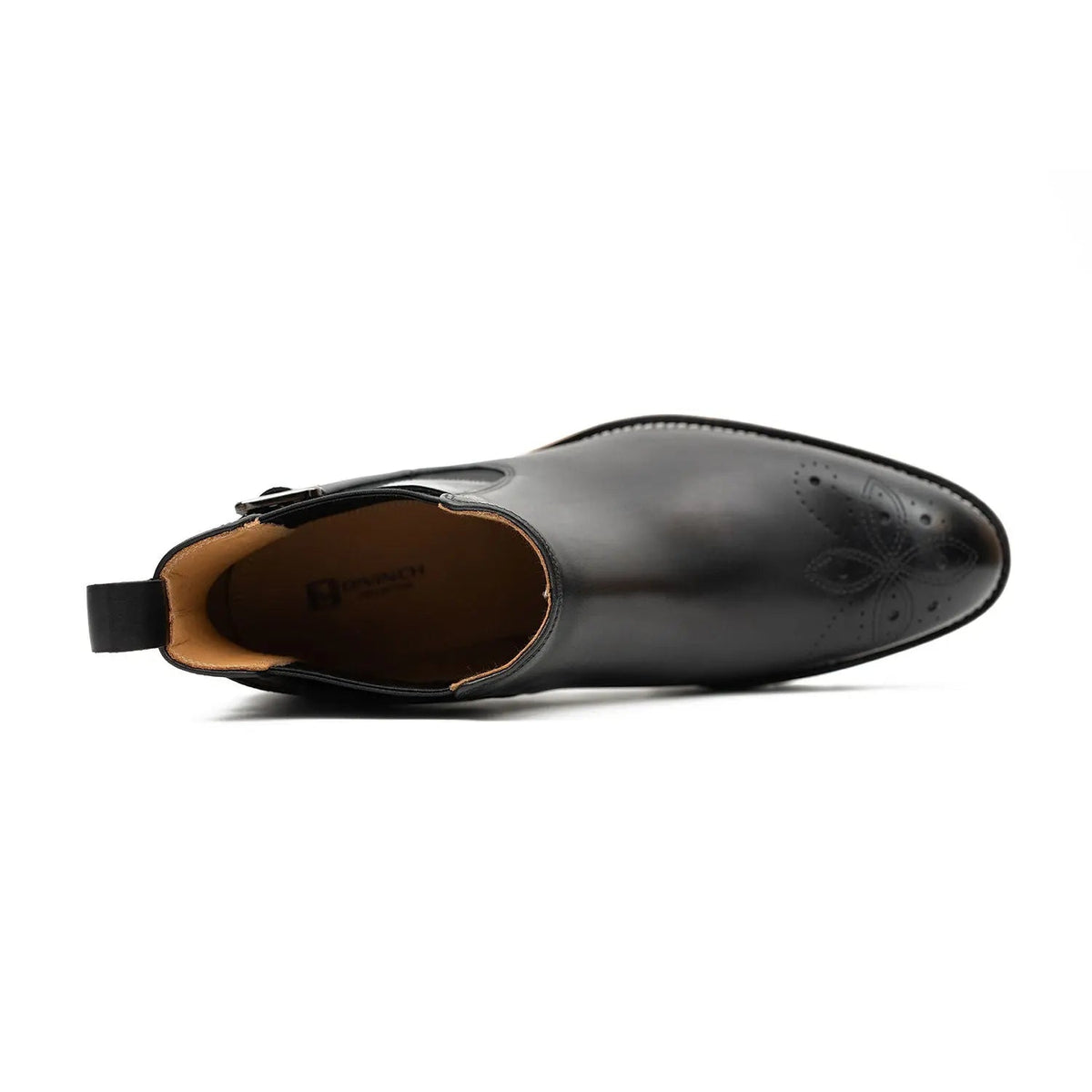 Black Round-Toe Chelsea Boots with Ankle Buckle