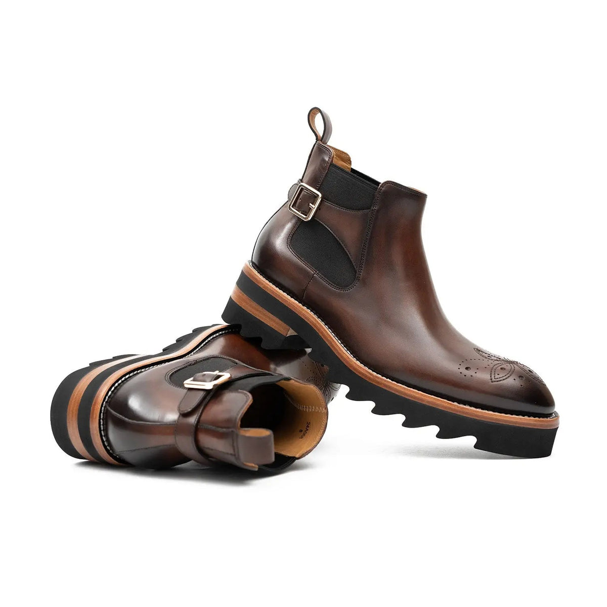 Brown Round-Toe Chelsea Boots with Ankle Buckle