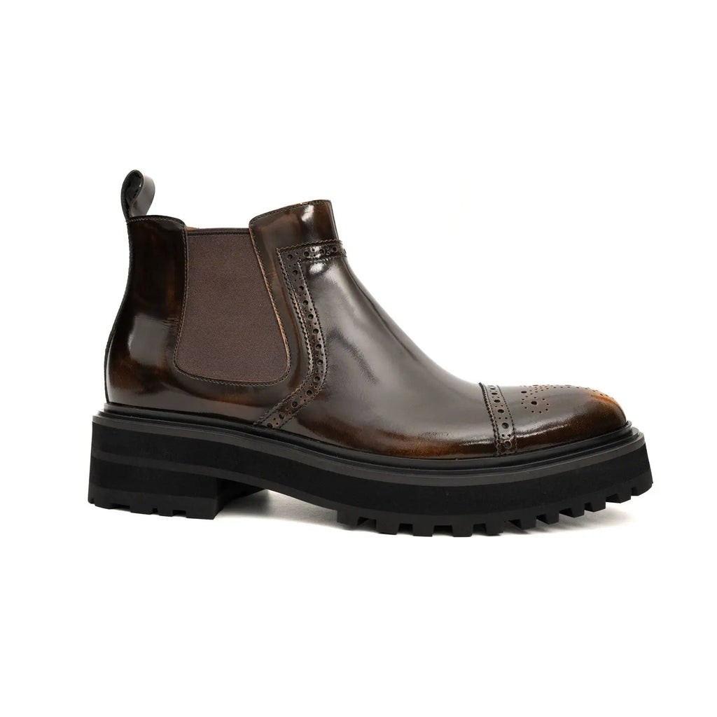 Brown Wingtip Chelsea Boot with Golden Toe Shading