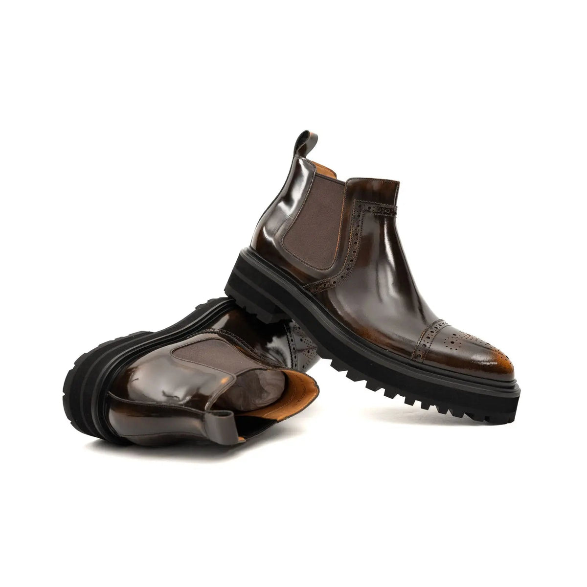 Brown Wingtip Chelsea Boot with Golden Toe Shading