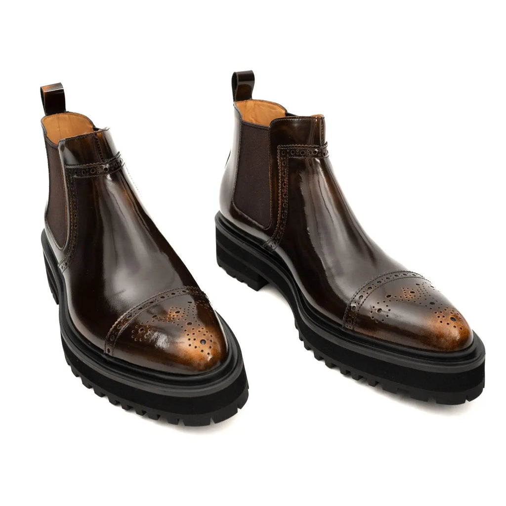 Brown Wingtip Chelsea Boot with Golden Toe Shading