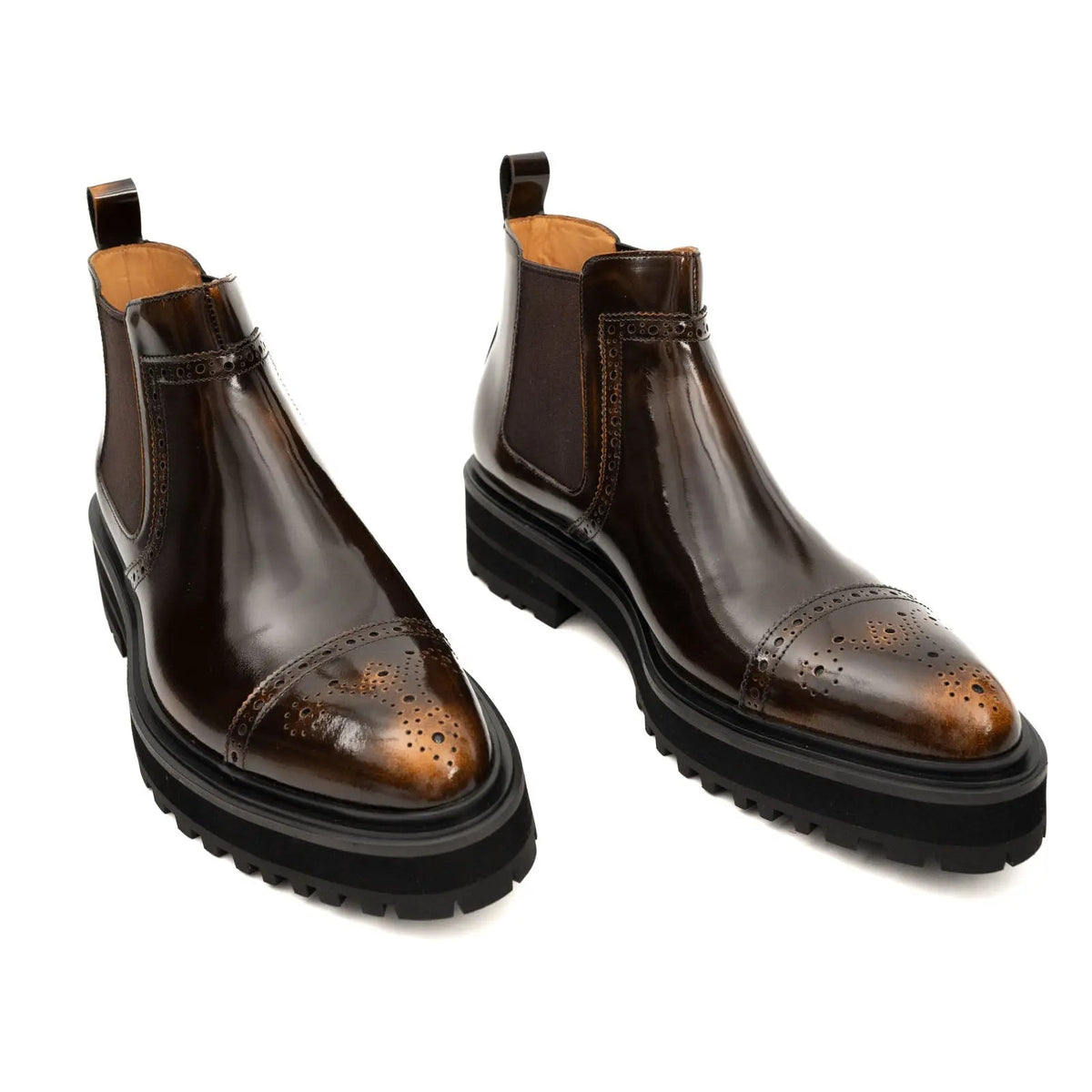 Brown Wingtip Chelsea Boot with Golden Toe Shading