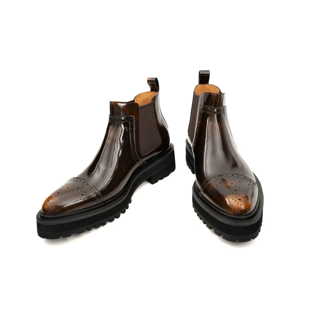 Brown Wingtip Chelsea Boot with Golden Toe Shading