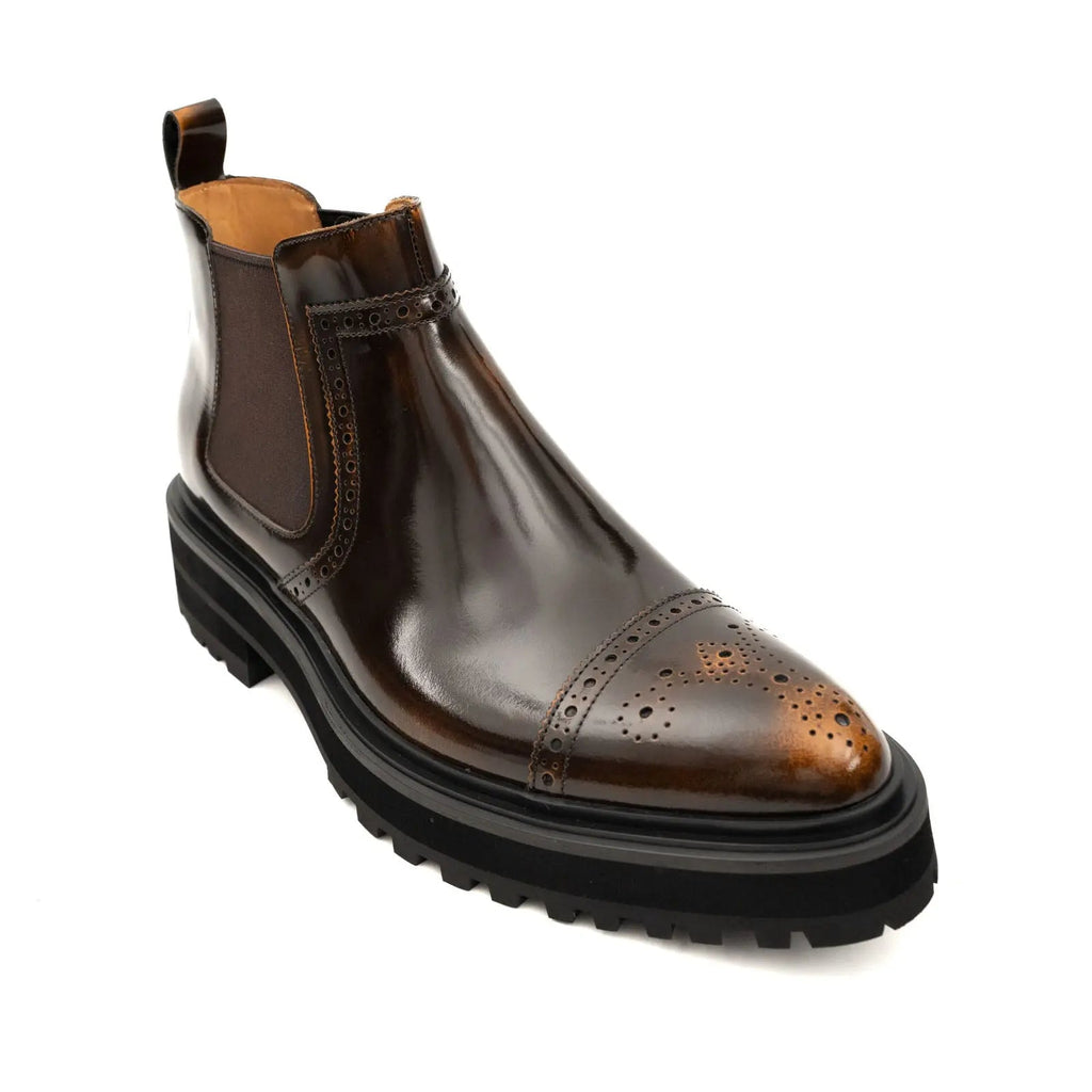 Brown Wingtip Chelsea Boot with Golden Toe Shading
