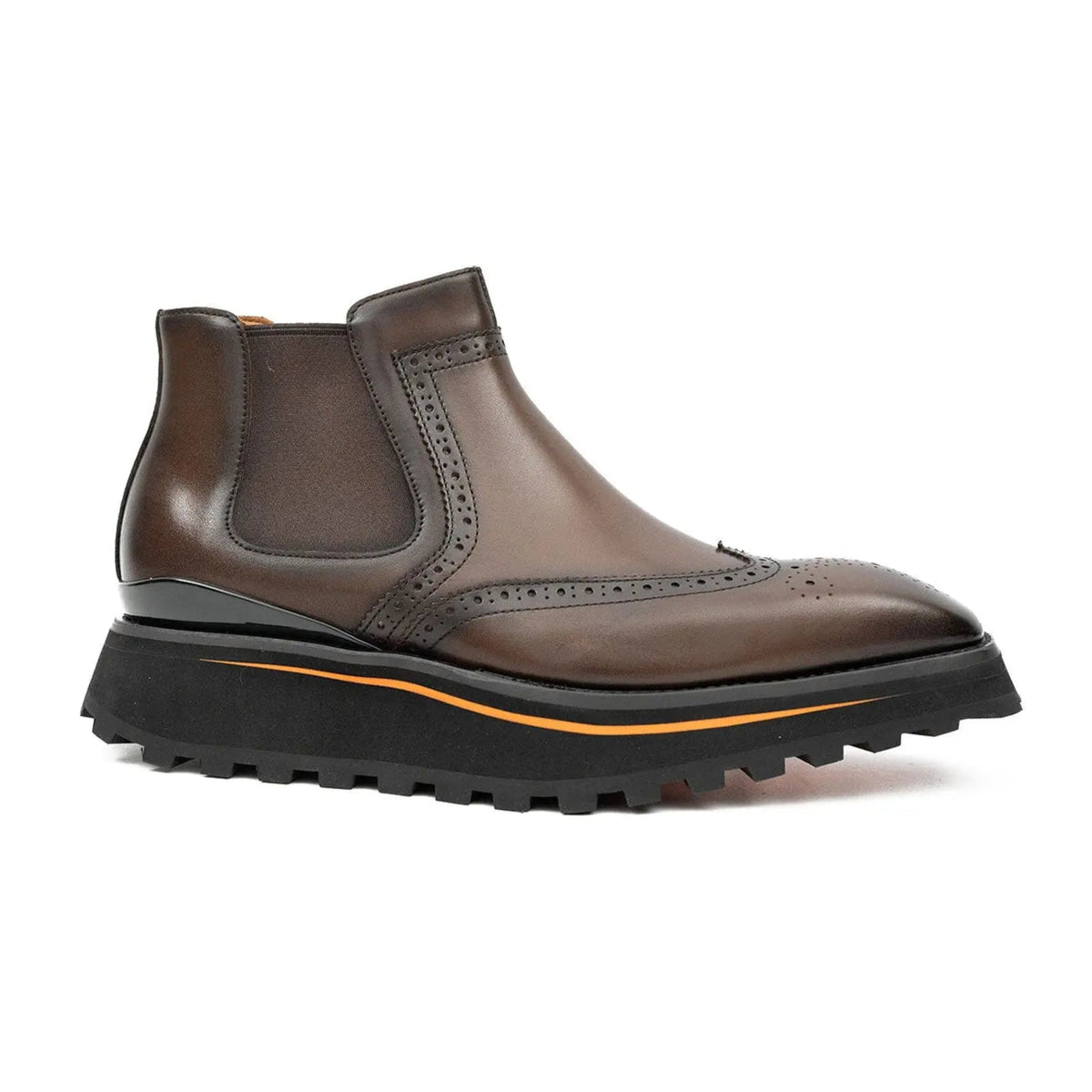 Brown Wingtip Chelsea Boots with Brown-Edge Lug Sole