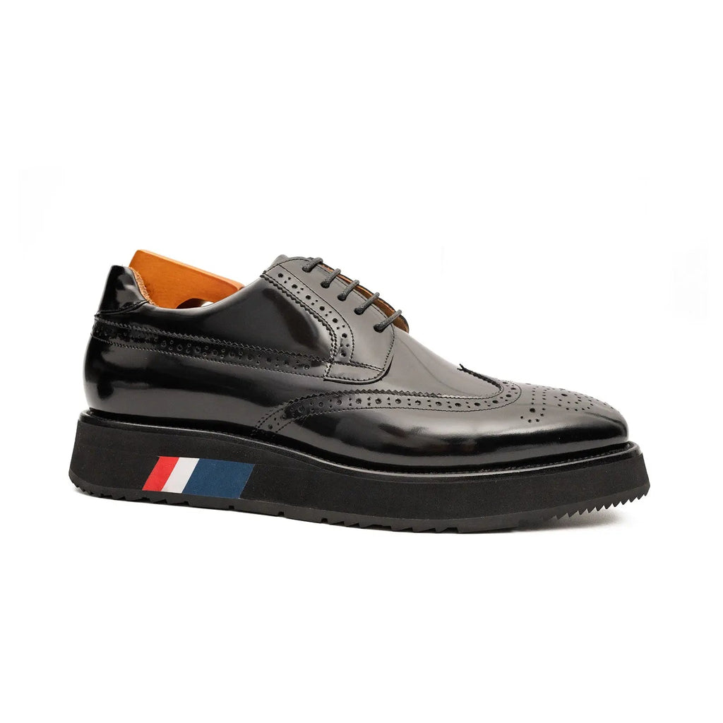 Black Platform Wingtip Derby Shoe