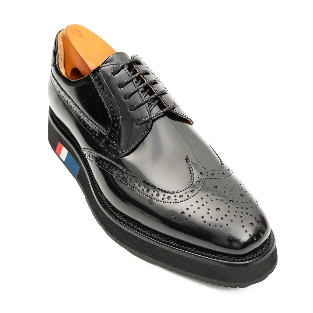Black Platform Wingtip Derby Shoe