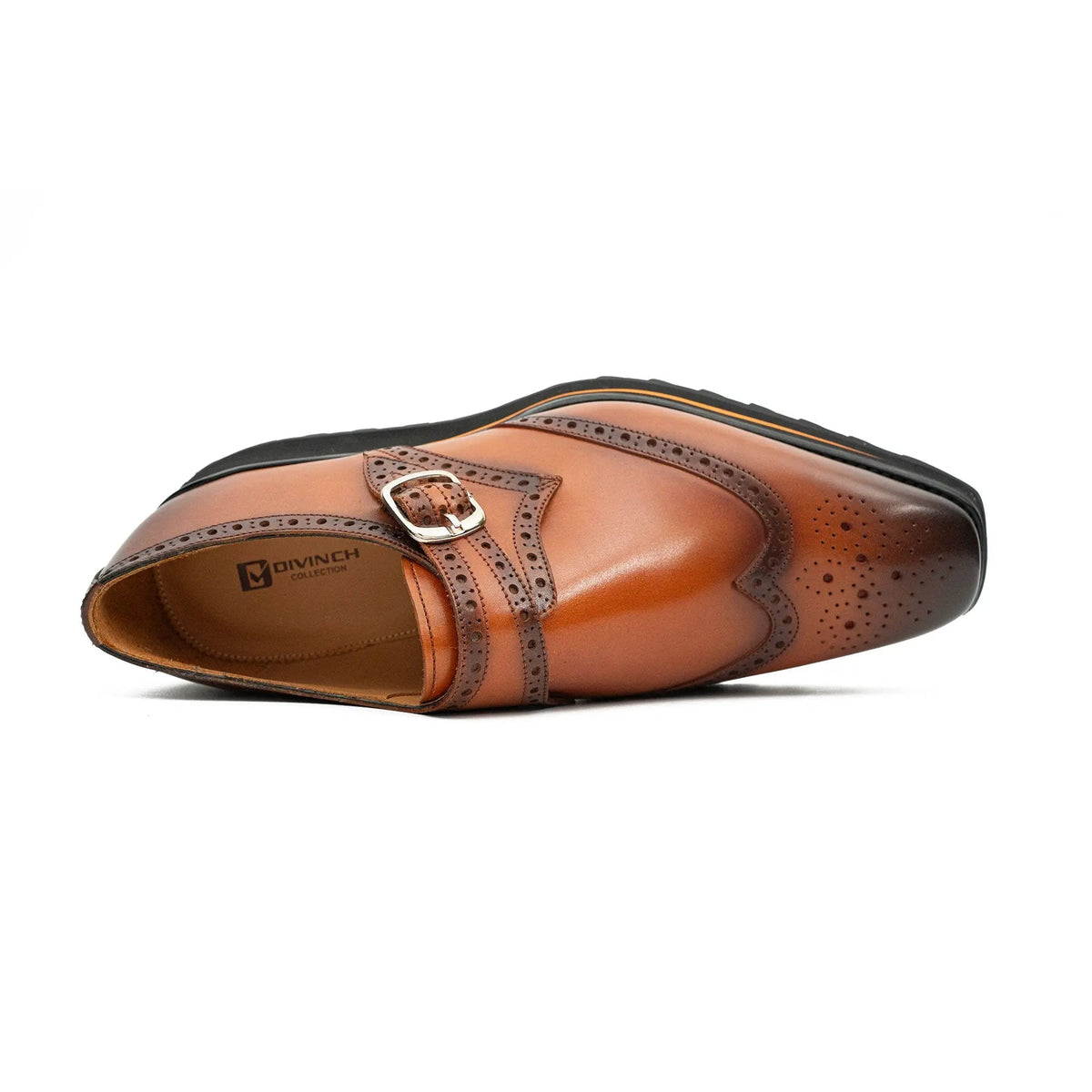 Cognac Brown Wingtip Monk Shoe with Dark Toe