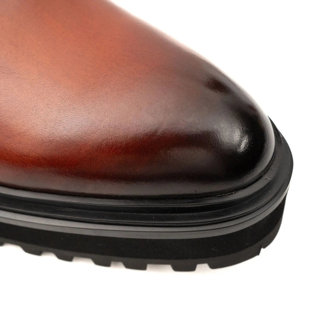 Reddish-Brown Chelsea Boot with Dark Toe