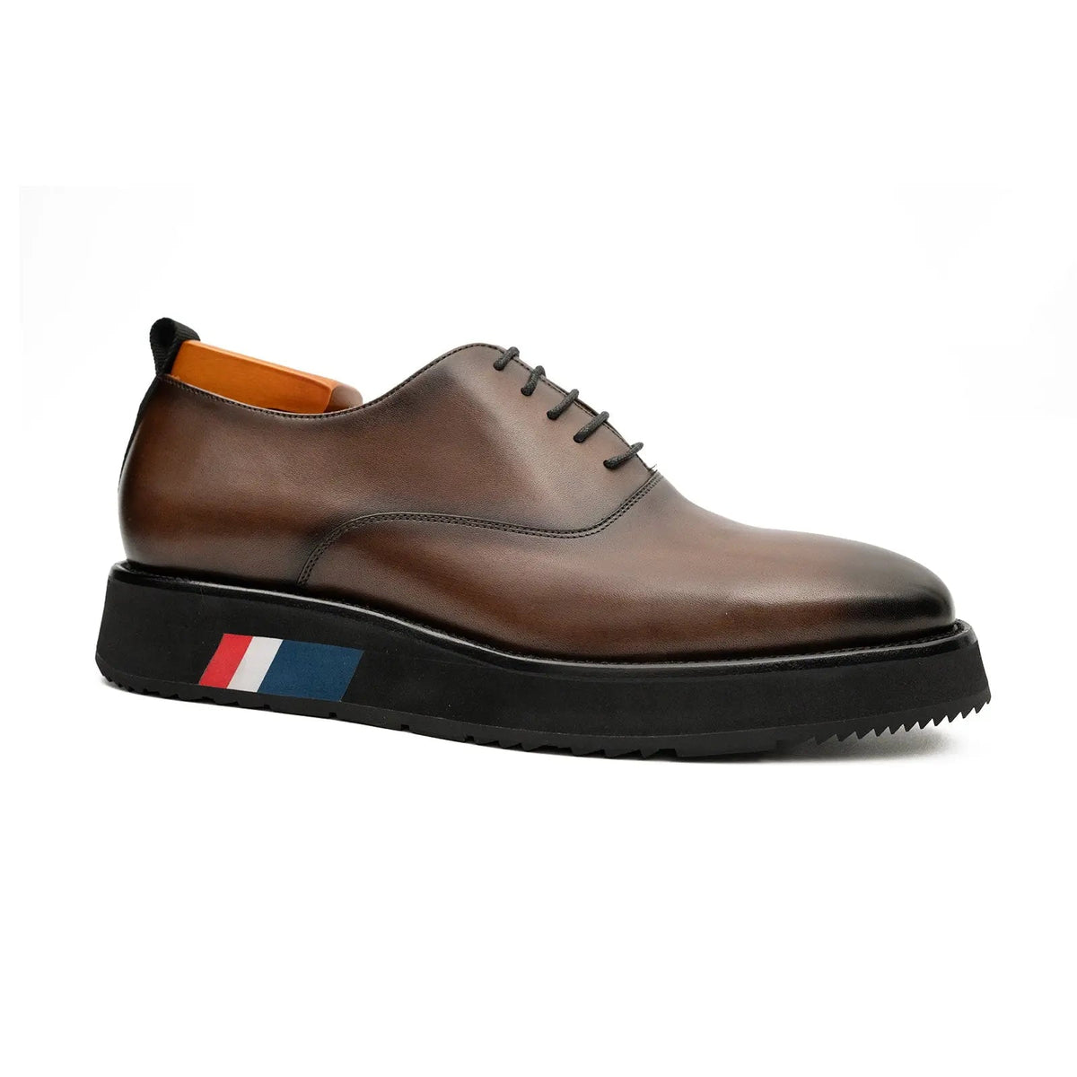 Brown Platform Plain-Toe Lace-Up Shoe