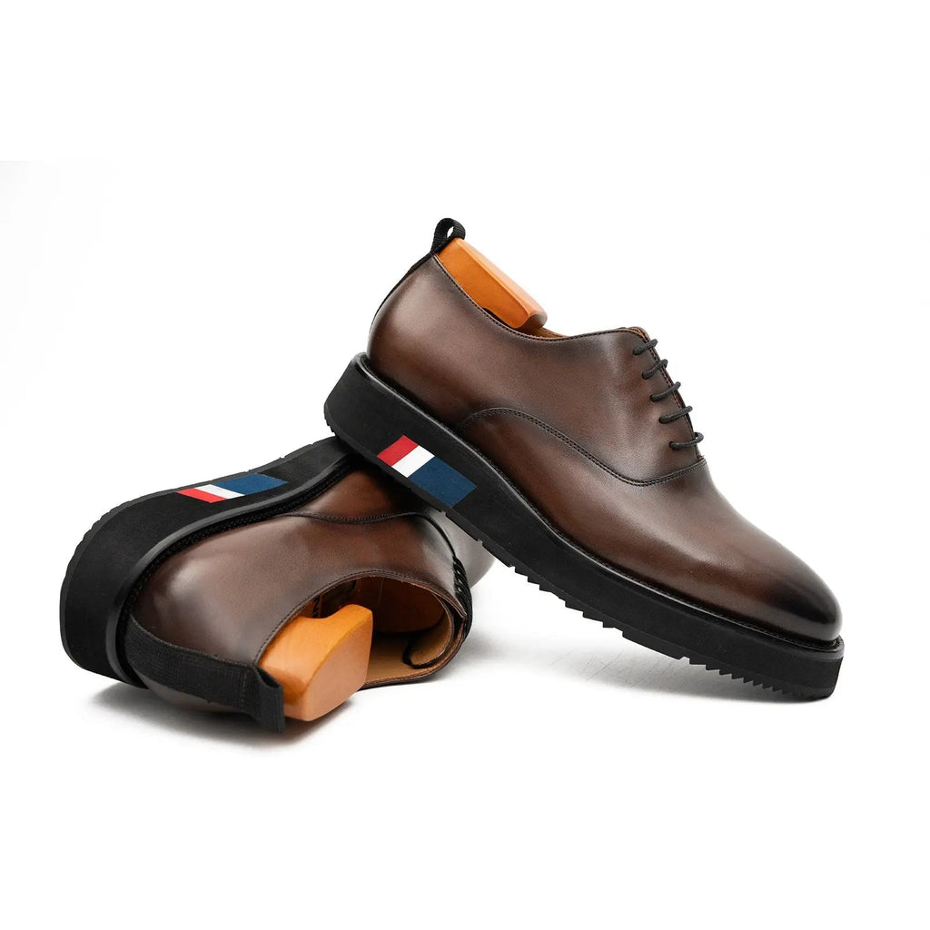 Brown Platform Plain-Toe Lace-Up Shoe