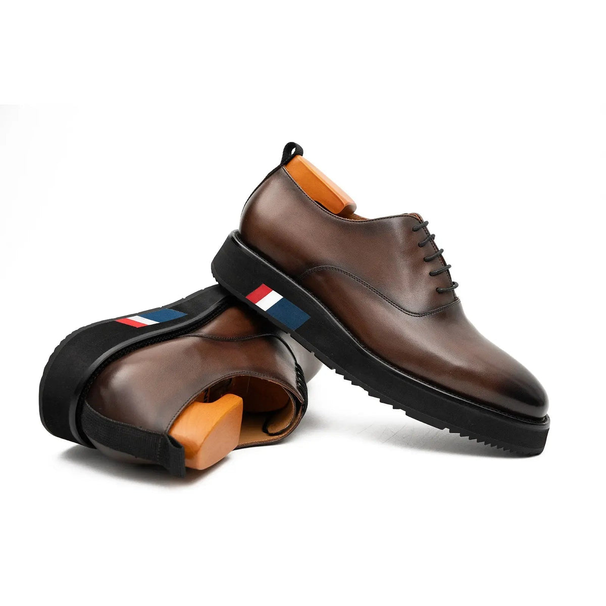 Brown Platform Plain-Toe Lace-Up Shoe