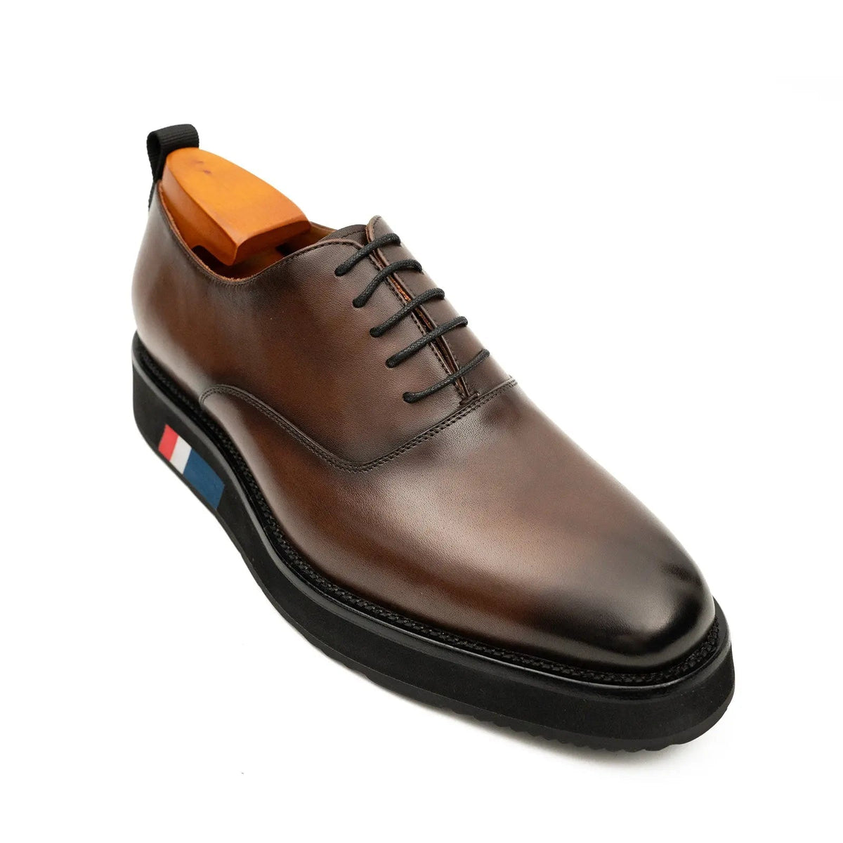 Brown Platform Plain-Toe Lace-Up Shoe