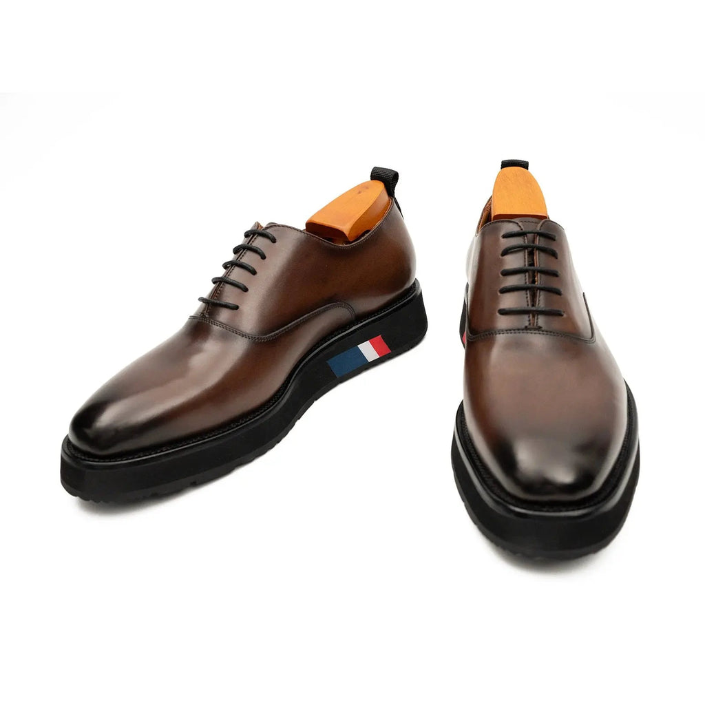Brown Platform Plain-Toe Lace-Up Shoe